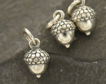 Tiny Sterling Silver Acorn Charm: Good Luck Pendant (7mm x 5mm)