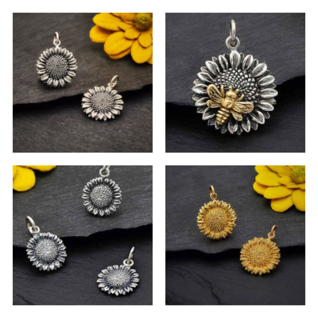 Sterling Silver Sunflower Charm, Sunflower Pendant, Flower Charm ...