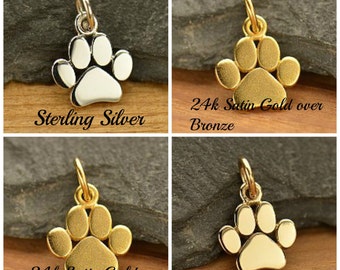 Sterling Silver Paw Print Charm, Dog Paw Charm, Dog Paw, Dog Lover, Animal Jewelry, Silver Dog Paw, Bronze Dog Paw, Silver Paw Print