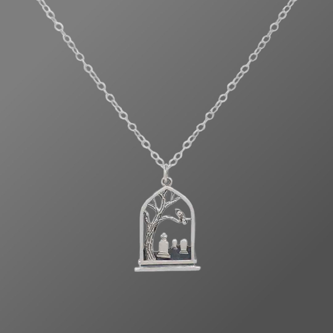 Graveyard Necklace, Sterling Silver, Mourning Jewelry, Gothic Jewelry