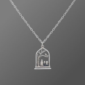 Graveyard Necklace, Sterling Silver, Mourning Jewelry, Gothic Jewelry, Halloween Jewelry, Tombstone Jewelry, Gravestone Pendant