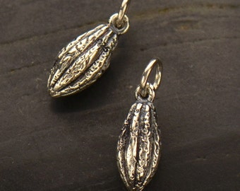 Sterling Silver Cocoa Bean, Cocoa Pendant, Chocolate Pod, Chocolate Charm, Cocoa, Chocolate, Chocolate Lover, Sweet Tooth, Silver Cocoa