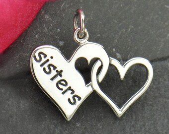 Sisters, Sterling Silver Charm, Heart Charm, Sister Gift, Sorority Jewelry, Friendship Necklace, Heart Jewelry, Family Jewelry,