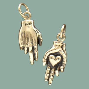 Hand Charm, Sterling Silver Charm, Heart Charm, Gift for Mom, Hand Jewelry, Heart Necklace, Hand Pendant, I Love You Charm, Protection Charm