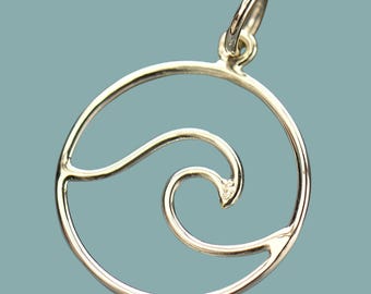 Sterling Silver Openwork Wave Pendant, Gold Ocean Charm, Beach Jewelry For Women, Nautical Bracelet Charms