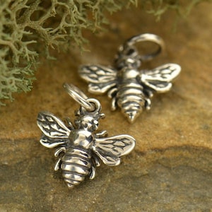 Sterling Silver Bee Charm, Bee Jewelry, Bee Earrings, Bee Necklace, Queen Bee Charm, Nature Necklace, Bumble Bee, Nature Jewelry