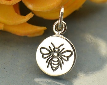 Sterling Silver Etched Bee, Bumble Bee Charm, Etched Bumble Bee, Etched Bee Charm, Silver Etched Bee, Silver Bumble Bee, Bumblebee