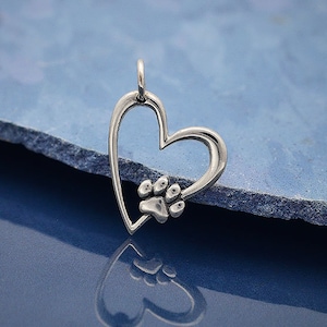 Sterling Silver Heart Charm with Pawprint, Animal Charm, Dog Lover Gift, Dog Paw Print, Heart Charm, Heart Pendant, Dog Charm