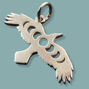 Silver Raven Charm with Moon Phase Cutout, Raven Necklace, Moon Phase Charm, Raven with Moon Phases, Bronze Raven, Bird Charm, Raven Pendant