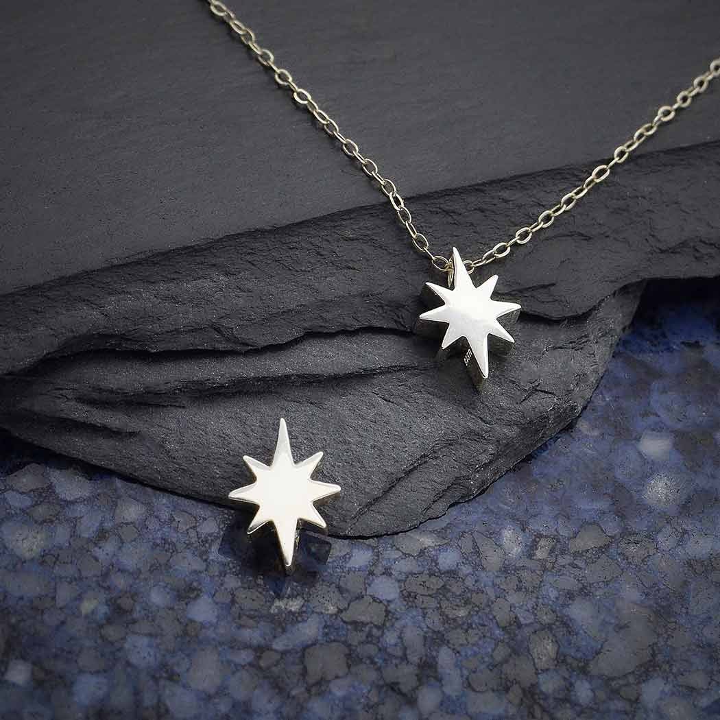 Sterling Silver 8 Point Star Charm with Nano Gem