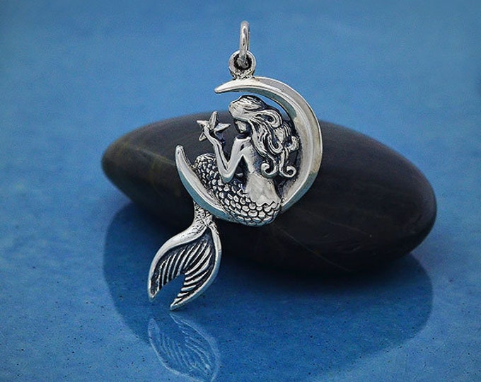 Sterling Silver Mermaid in Moon Pendant main image 0