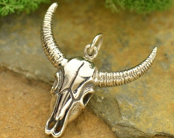 Sterling Silver Cow Skull, Skull Pendant, Animal Skull , Silver Cow Skull, Skull Jewelry, Cow Charm, Western Charm, Western Jewelry