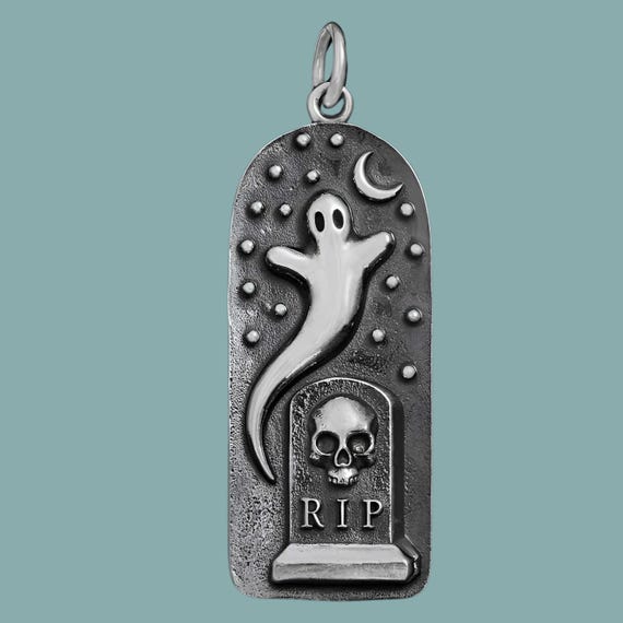 Sterling Silver Ghost in Graveyard Charm | Halloween Pendant | Ghost Jewelry | Spooky Charm | Ghost Necklace | Halloween Gift | Ghost Charm