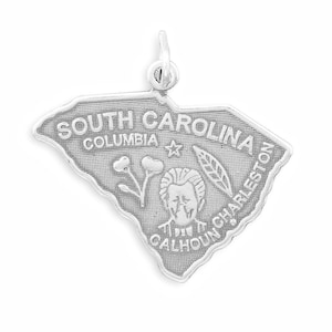 Oxidized Silver South Carolina State Charm, Sterling Silver, State Jewelry, Silver State Charm, SC State, Palmetto State, SC State Charm