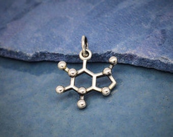 Sterling Silver Caffeine Molecule Charm, Coffee Charm,  Coffee Lover Charm, Java Charm, Coffee Pendant, Coffee, Coffee Lover Gift