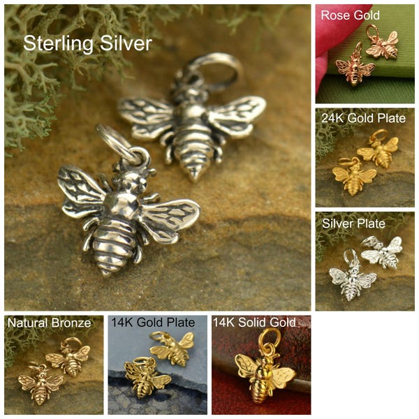 Sterling Silver Bee Charm, Bee Jewelry, Bee Earrings, Bee Necklace, Queen Bee Charm, Nature Necklace, Bumble Bee, Nature Jewelry