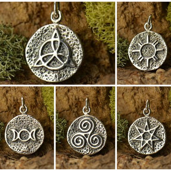 Sterling Silver Amulet Charms, Silver Amulet, Protection Amulet, Triple Goddess, Triple Spiral, Zia Sun, Fairy Star, Mythical Jewelry