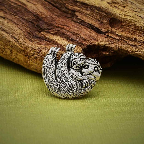 Sterling Silver Mama and Baby Sloth Pendant, Gift for Mom, Sloth Gifts, Animal Jewelry, Introvert Gift, Mother Child Pendant