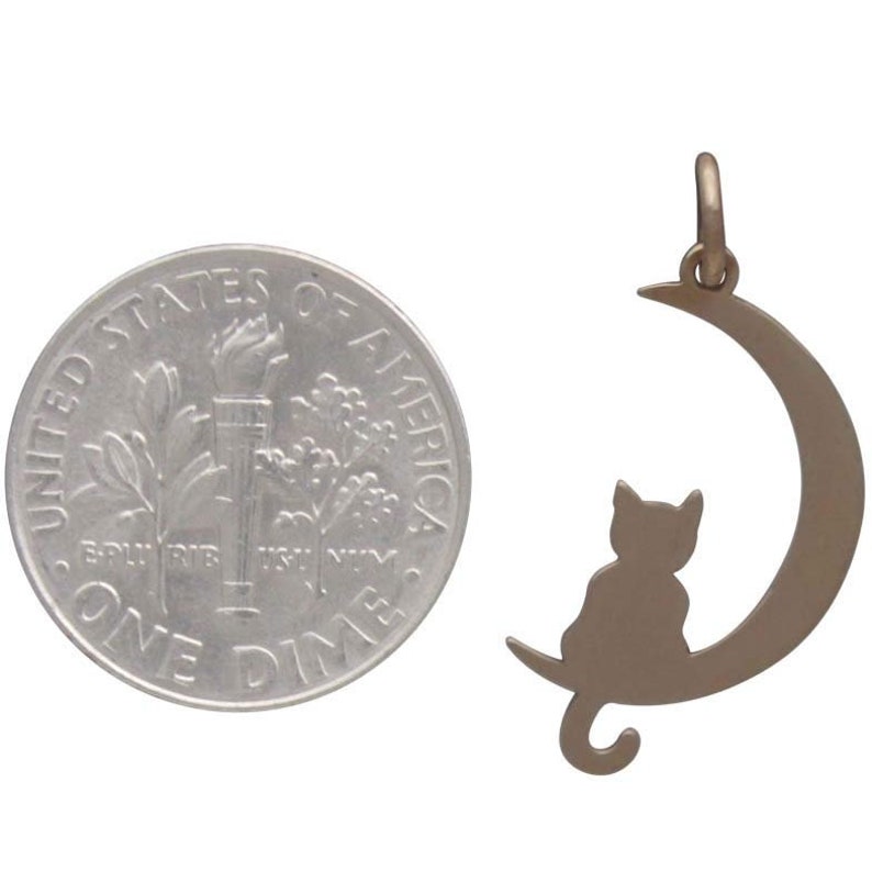 Crescent Moon Silver Cat Moon with Kitty Silver Cat with Moon Sterling Silver Silver Crescent Moon Moon Charm Cat and Moon