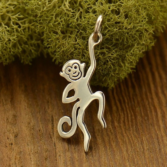 Monkey Charm Hanging on a Branch Sterling Silver Monkey Charm Hanging on a Branch Sterling Silver