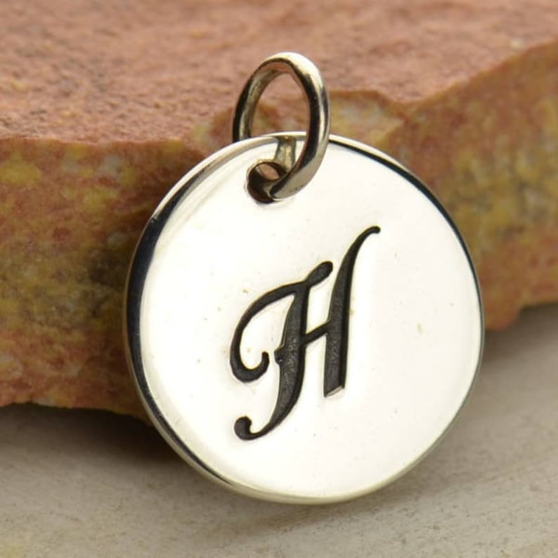 Cursive Letter Letter Charm Sterling Silver Personalized Jewelry Silver Letter Letter Disc Letter Jewelry Personalized Charm