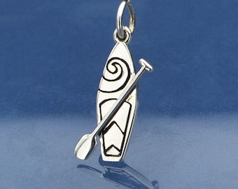 Sterling Silver SUP Charm, Stand Up Paddleboard, Paddleboard Charm, Silver Paddleboard, Paddleboard Jewelry, Water Sports, Ocean Charm