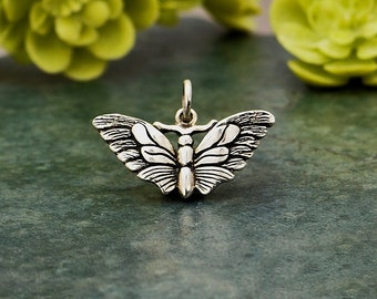 Sterling Silver Butterfly Moth Charm, Silver Moth Charm, Moth Jewelry, Butterfly Charm, Insect Charm, Sterling Silver Moth Pendant
