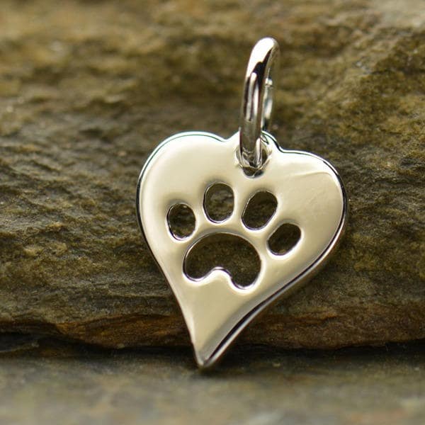 Sterling Silver Paw Print Charm, Heart with Paw Print, Dog Lover Gift, Mini Heart Paw Print, Paw Print Necklace, Paw Print Jewelry, Dog Paw