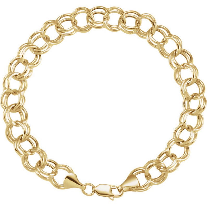 14K Yellow Gold Double Link Charm Bracelet Gift for Her Gold Etsy