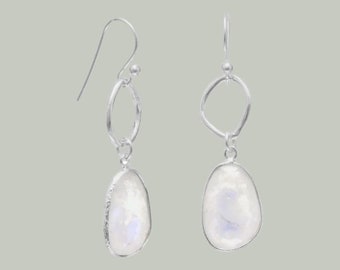 Sterling Silver Rainbow Moonstone Dangle Earrings, Bridal Earrings, Gift for Bridesmaid, Boho Earrings, Moonstone Jewelry, Wedding Earrings