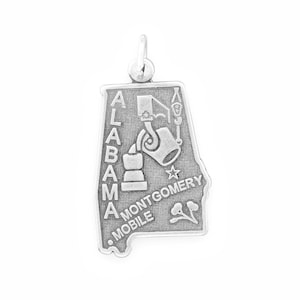 Oxidized Silver Alabama State Charm, Sterling Silver, Silver Alabama, Silver State Charm, AL State, Yellowhammer State, State Jewelry