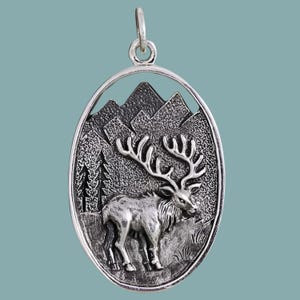 Sterling Silver Elk In Meadow Pendant | Nature Pendant | Animal Jewelry | Wildlife Necklace | Elk Gift | Elk Necklace | Wildlife Pendant