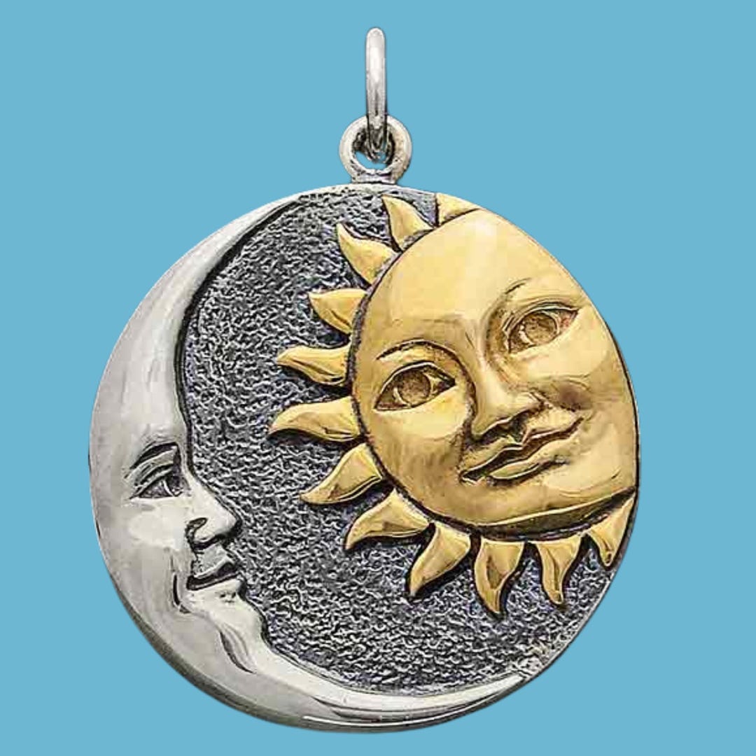 Buy Sterling Silver Sun and Moon Pendant, Celestial Charm, Moon Lover Gift,  Crescent Moon Jewelry, Sun Pendant, Half Moon Pendant, Mixed Metal Online 