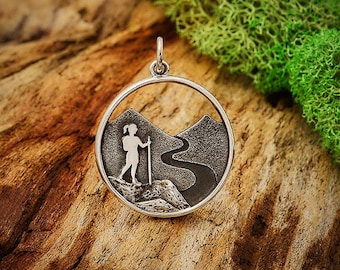 Sterling Silver Hiking Girl Charm, Hiker Charm, Hiker Gift, Hiking Charm, Fitness Charm, Nature Jewelry, Adventure Jewelry, Exercise Charm