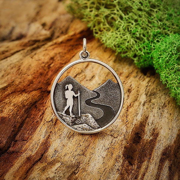 Sterling Silver Hiking Girl Charm, Hiker Charm, Hiker Gift, Hiking Charm, Fitness Charm, Nature Jewelry, Adventure Jewelry, Exercise Charm