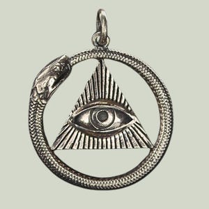 Sterling Silver All Seeing Eye, Ouroboros Pendant, Ouroboros, Silver Ouroboros, Snake Pendant, Talisman Pendant, Silver Talisman