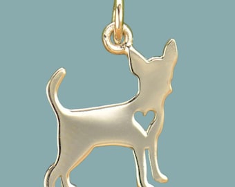 Sterling Silver Chihuahua Charm with Cutout Heart