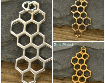 Sterling Silver Honeycomb Charm, Gold Plated Honeycomb, Honeybee Charm, Bronze Honeycomb, Honeycomb Jewelry, Honeybee Jewelry, Bee Jewelry