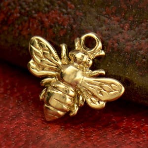 14K Gold Honeybee Charm, Bee Necklace, Bumble Bee Jewelry, Tiny Bee Charms, Insect Charm, Queen Bee, Bee Charm, Charm Bracelet, Solid 14K