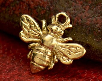 Solid 14K Gold, Honeybee Charm, Bumblebee Charm, Bee Charm, Gold Bee Charm, Bee Lover Charm, Bee Keeper, Bee Jewelry, Bee Pendant