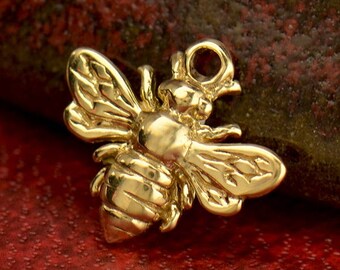 14K Gold Honeybee Charm, Bee Necklace, Bumble Bee Jewelry, Tiny Bee Charms, Insect Charm, Queen Bee, Bee Charm, Charm Bracelet, Solid 14K