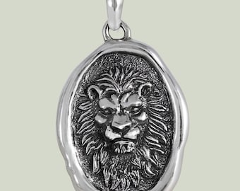 ハンドメイドスターリングシルバーライオンヘッドネックレス：アニマル