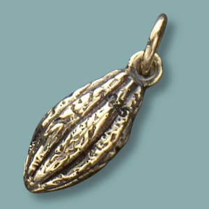 Sterling Silber Kakaobohne, Kakao Anhänger, Schokoladenschote, Schokolade Charm, Kakao, Schokolade, Schokoladen-Liebhaber, Naschkatze, Silber Kakao