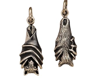 Sterling Silver Bat Charm: Halloween Jewelry, Animal Pendant