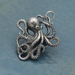 Octopus Pendant, Sterling Silver Octopus, Octopus Charm, Ocean Charm, Beach Charm, Sea Life Charm, Squid Charm
