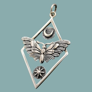 Dije geométrico de polilla de plata de ley: fornitura de joyería de sol y luna