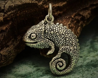 Sterling Silver Chameleon Charm, Reptile Jewelry, Animal Charm, Chameleon Jewelry, Lizard Charm, Chameleon Necklace
