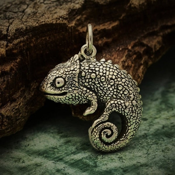 Sterling Silver Chameleon Charm, Reptile Jewelry, Animal Charm, Chameleon Jewelry, Lizard Charm, Chameleon Necklace