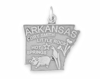 Oxidized Silver, Arkansas State Charm, Sterling Silver, Silver Arkansas, Silver State Charm, AR State, Natural State, Silver State Jewelry