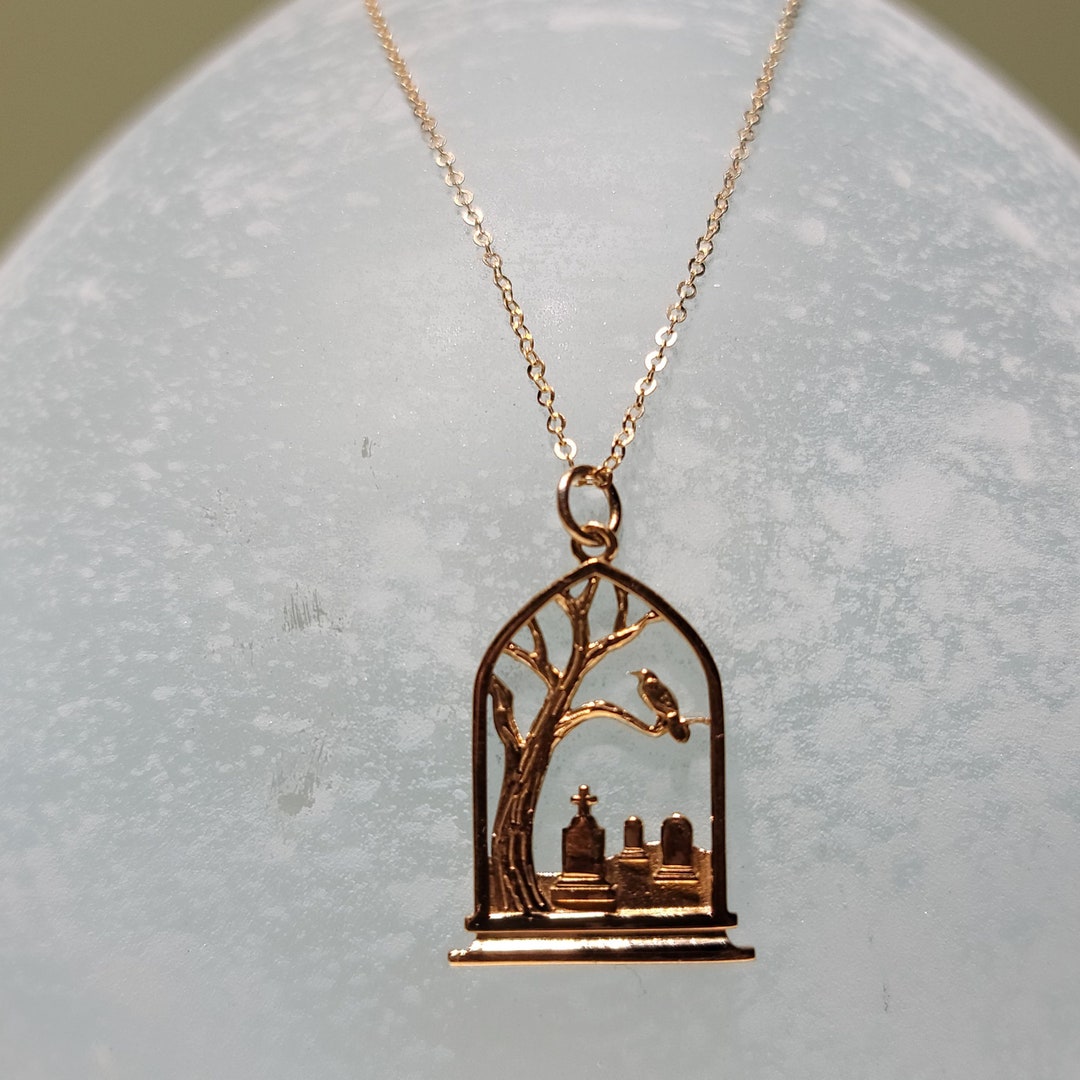 Graveyard Necklace, Bronze and Gold Filled, Halloween Jewelry, Mourning